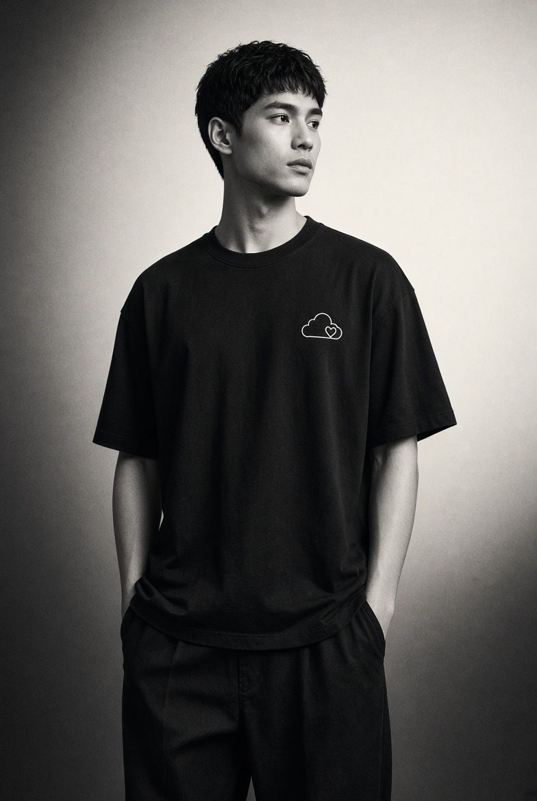 Cloud chest print, black tee